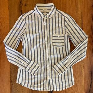 J. Crew Super Soft Classic Cotton Button Up in Cream and Blue Stripe, Size 00